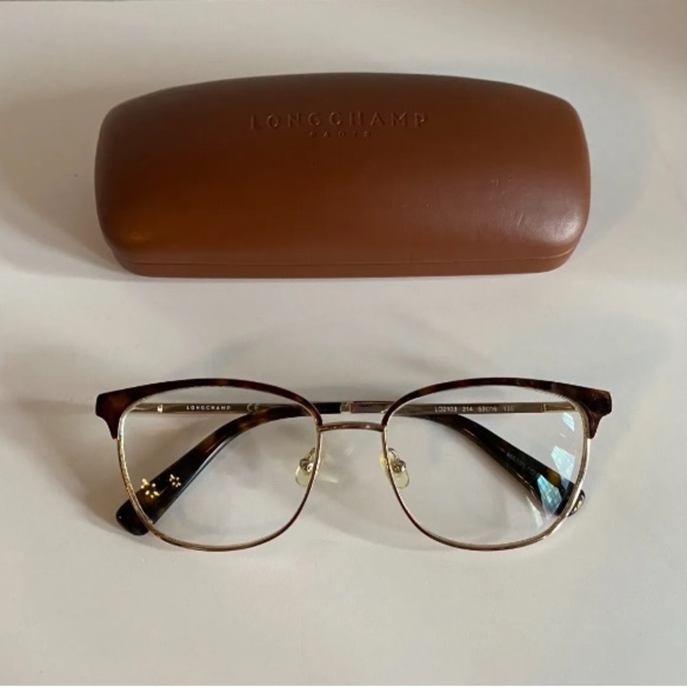 Longchamp Gold and Tortoise Glasses Frames with Case